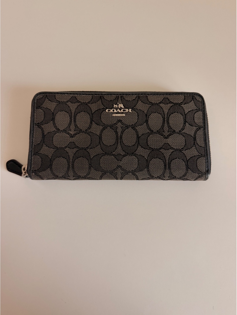 Coach Signature Jacquard Accordion Zip Around Wallet Black Gray